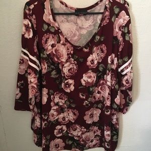 Floral shirt with striped sleeves